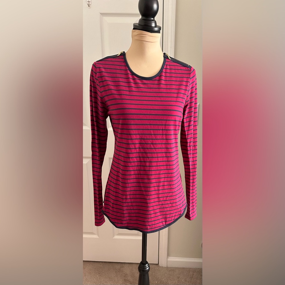 Nautica Striped Maroon and Navy Women's Top